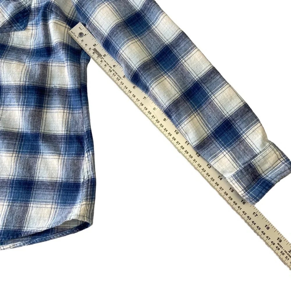 Weather proof Vintage flanel button down shirt white blue plaid pattern Large - Picture 7 of 12
